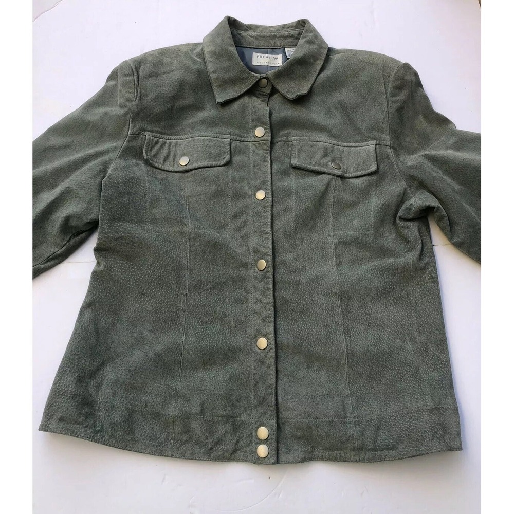 Preview Collection Womens‎ Leather Lining Green Jacket Sz XL